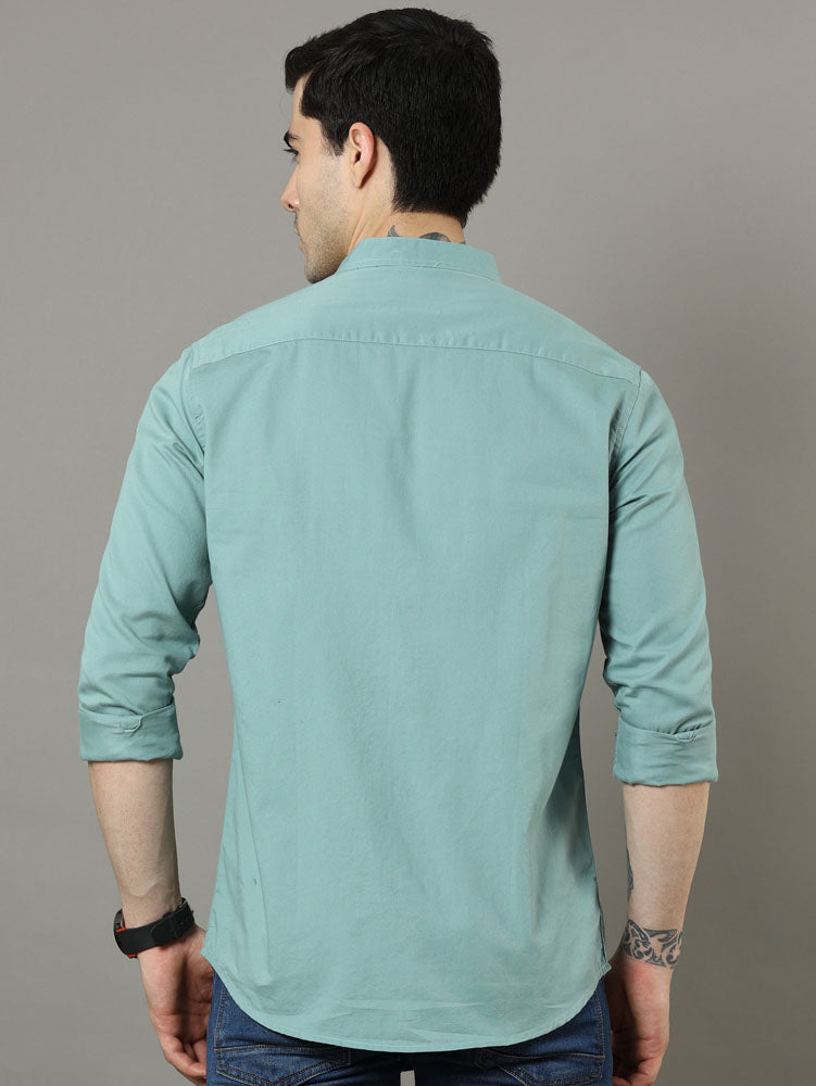 Mao Collar Laurel Green Solid Shirt Solid Shirt Bushirt