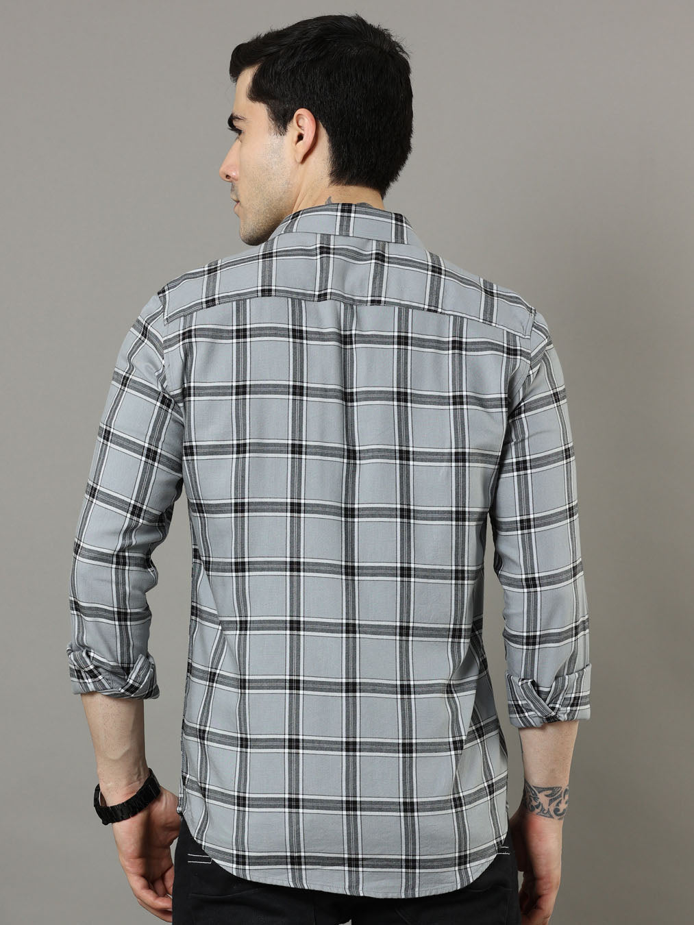 Cross Flap Grey Check Shirt Checks Shirt Bushirt