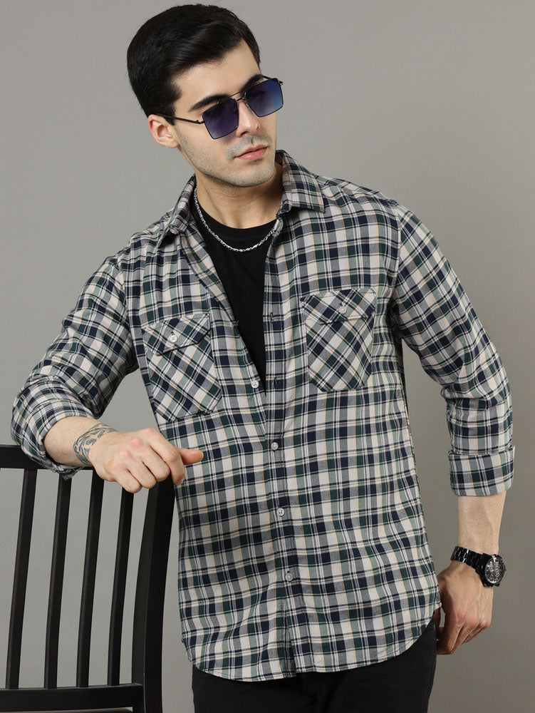 Cross Flap Green Check Shirt Checks Shirt Bushirt