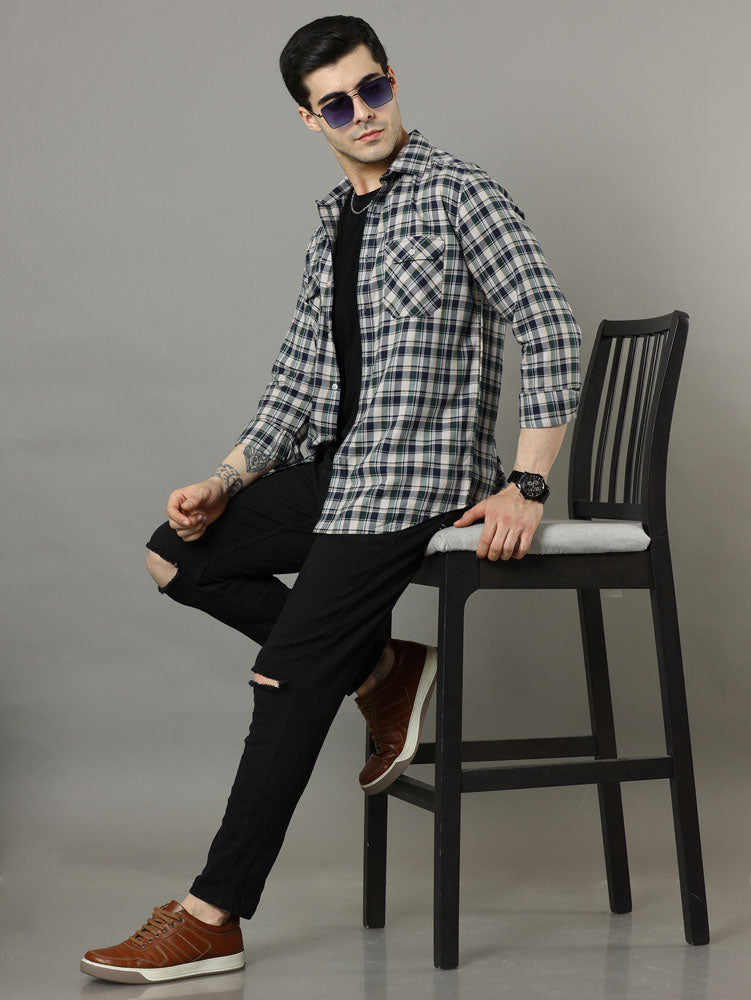 Cross Flap Green Check Shirt Checks Shirt Bushirt