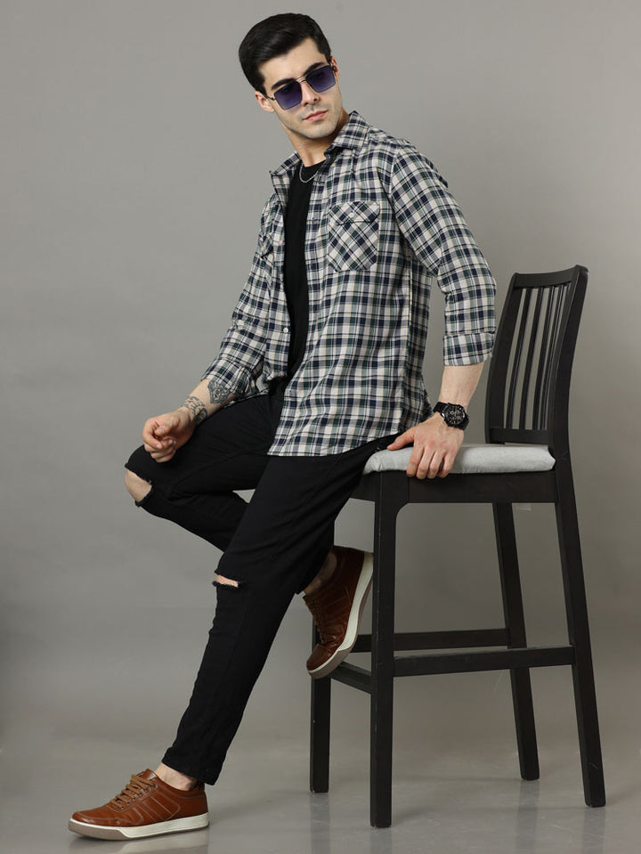 Cross Flap Green Check Shirt Checks Shirt Bushirt