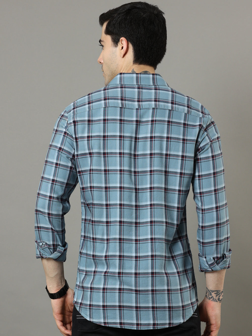 Cross Flap Steel Blue Check Shirt Checks Shirt Bushirt