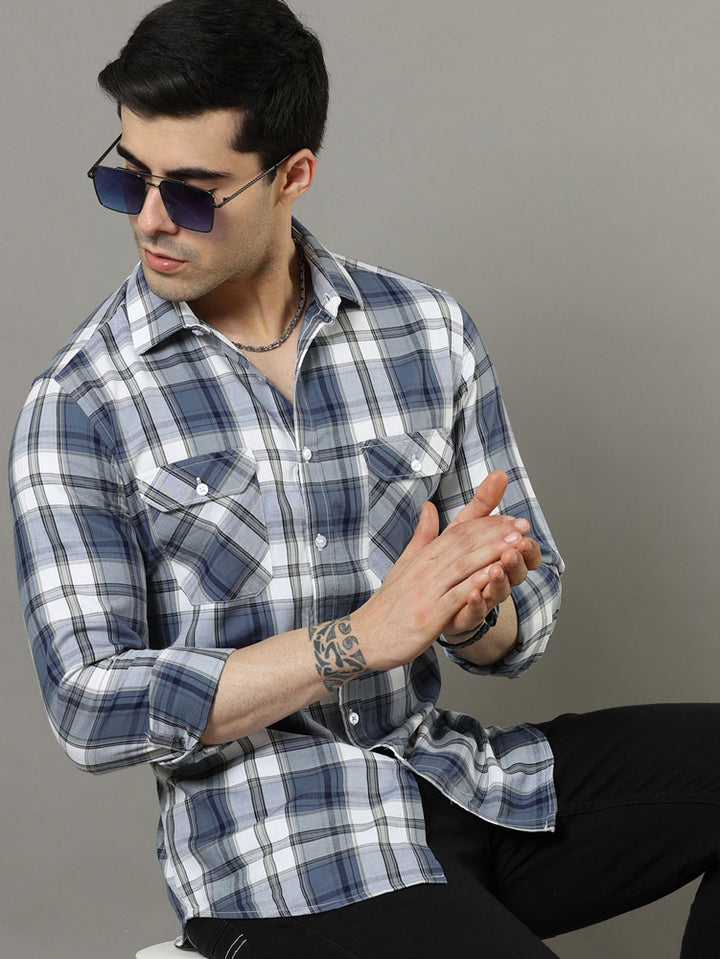 Cross Flap White Check Shirt Checks Shirt Bushirt   