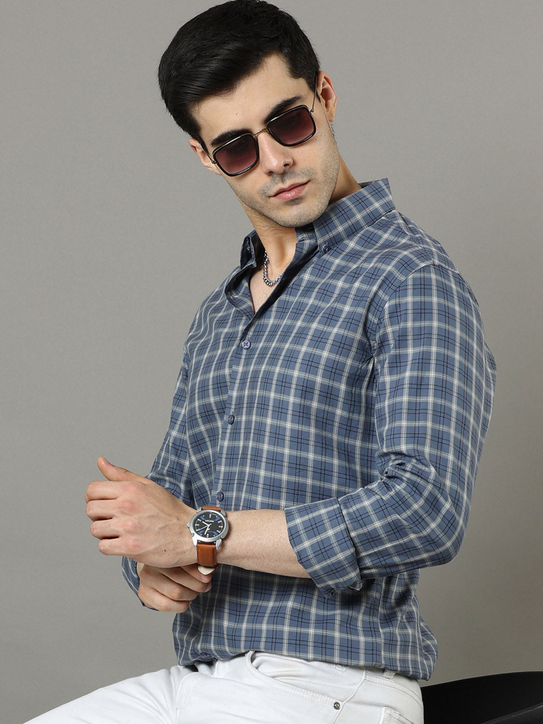 Imperial Blue Checks Shirt Checks Shirt Bushirt