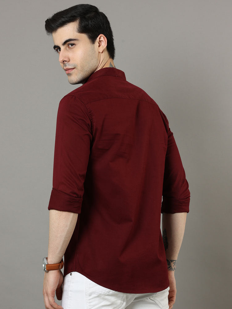 Mao Collar Maroon Solid Shirt Solid Shirt Bushirt