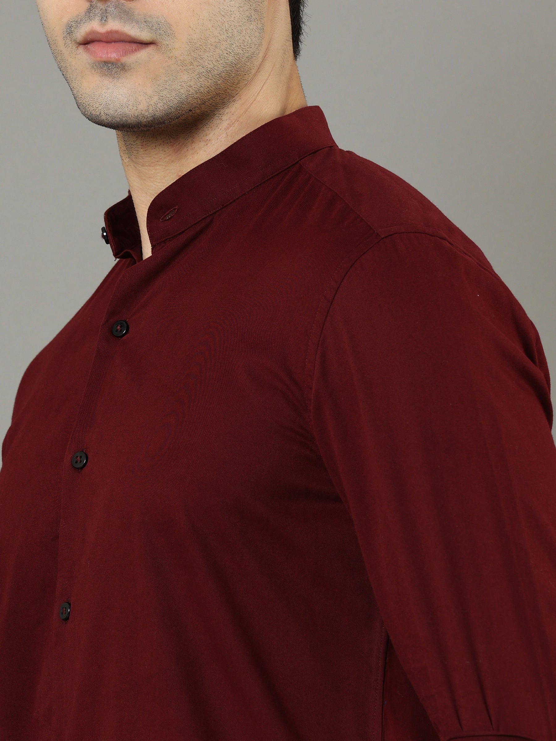 Mao Collar Maroon Solid Shirt Solid Shirt Bushirt