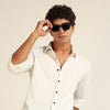 White Regular Fit Textured Shirt Structured Shirt Bushirt