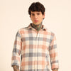 Peach Regular Fit Check Shirt Checks Shirt Bushirt