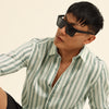 Green Regular Fit Striped Shirt Stripes Shirt Bushirt