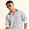 Cadet Blue Regular Fit Printed Shirt Printed Shirt Bushirt