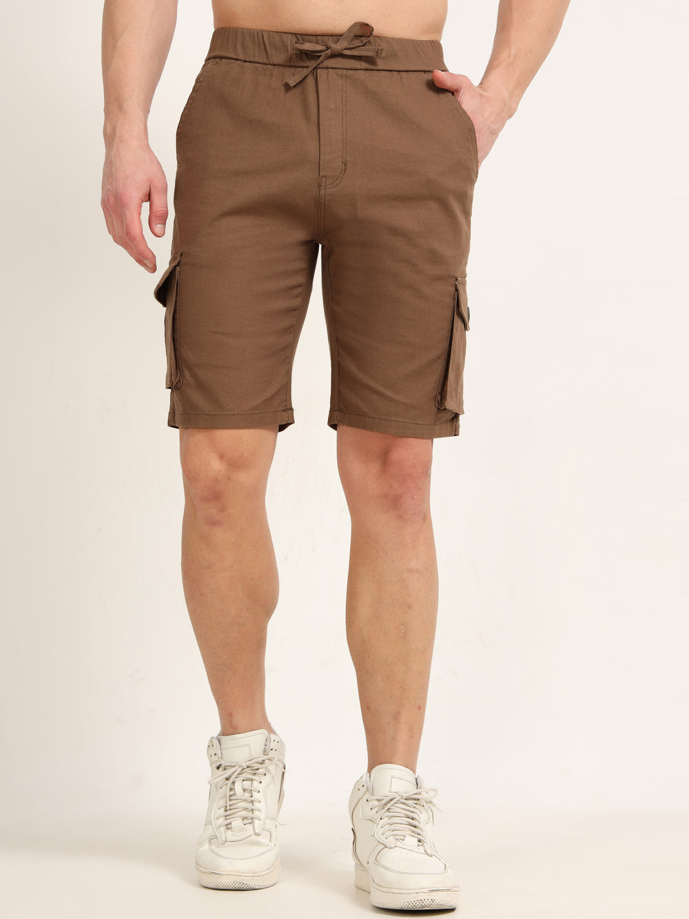 Brown Cargo Linen Shorts Men's Shorts Bushirt