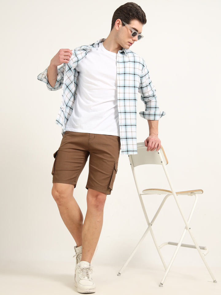 Brown Cargo Linen Shorts Men's Shorts Bushirt