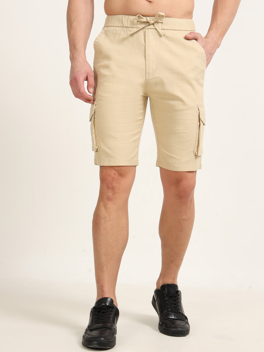 Beige Cargo Linen Shorts Men's Shorts Bushirt