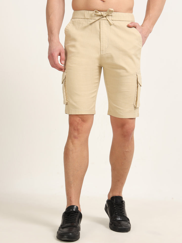 Beige Cargo Linen Shorts Men's Shorts Bushirt