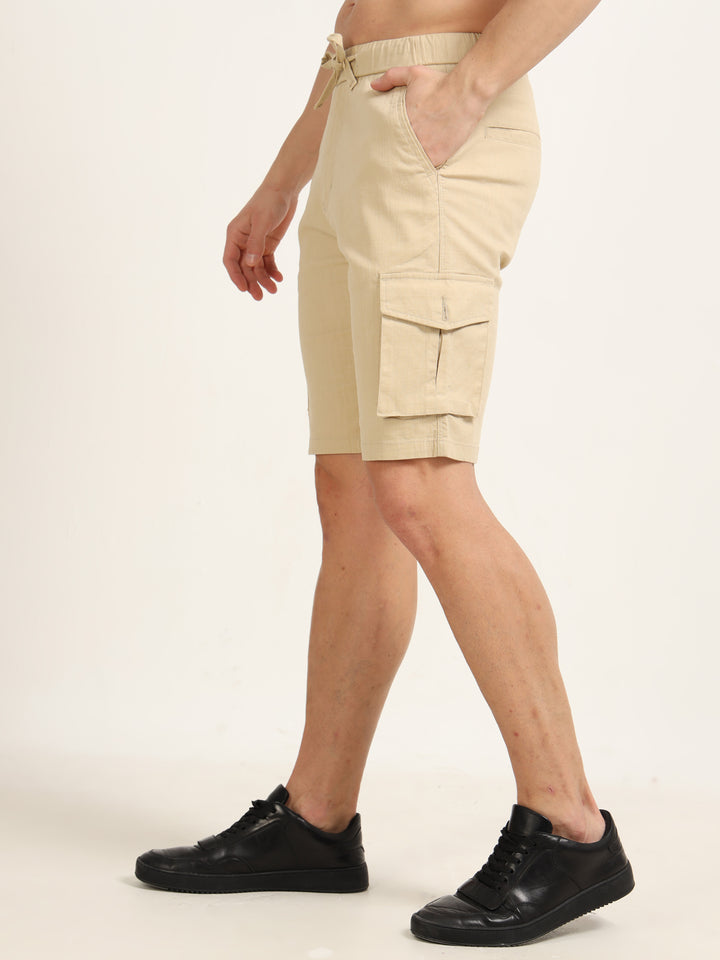 Beige Cargo Linen Shorts Men's Shorts Bushirt