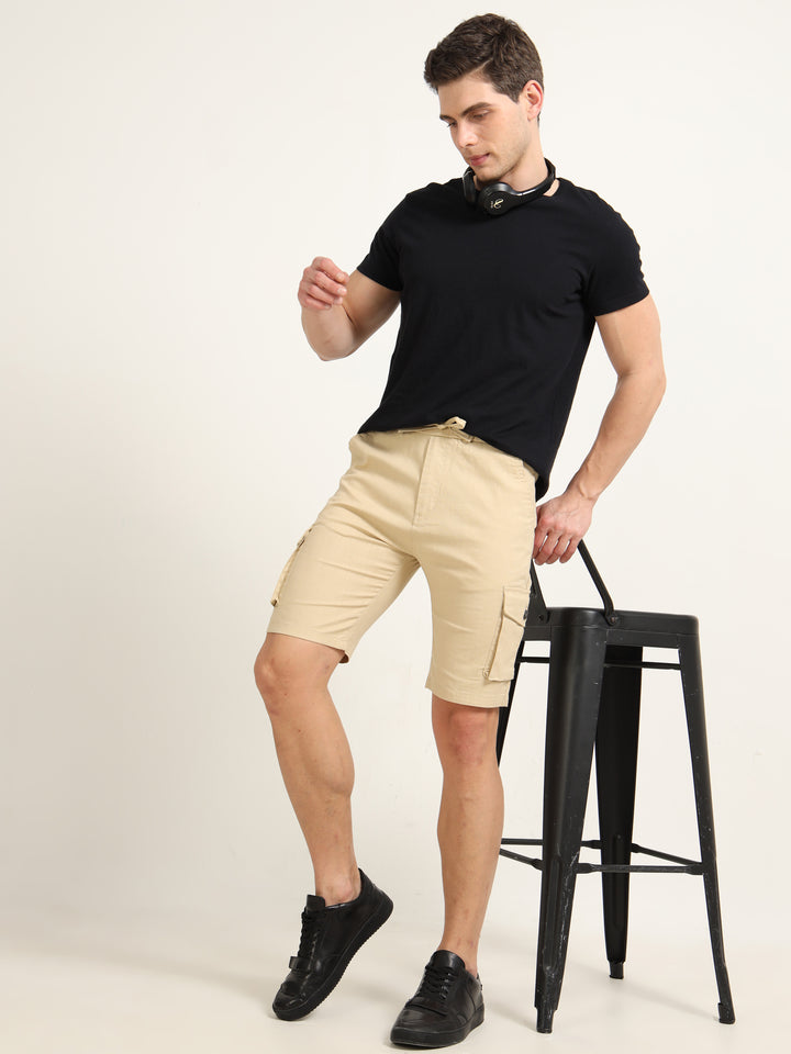 Beige Cargo Linen Shorts Men's Shorts Bushirt