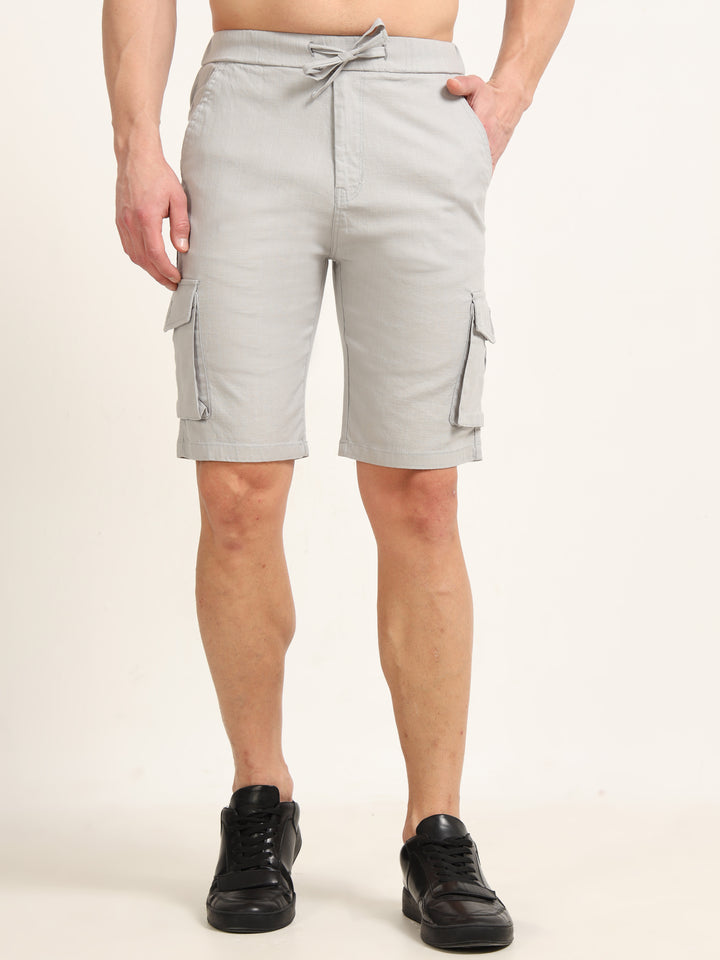 Pastel Grey Cargo Linen Shorts Men's Shorts Bushirt