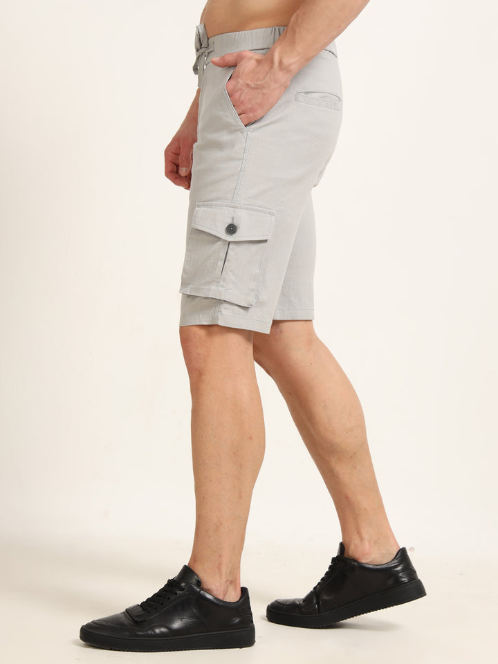 Pastel Grey Cargo Linen Shorts Men's Shorts Bushirt