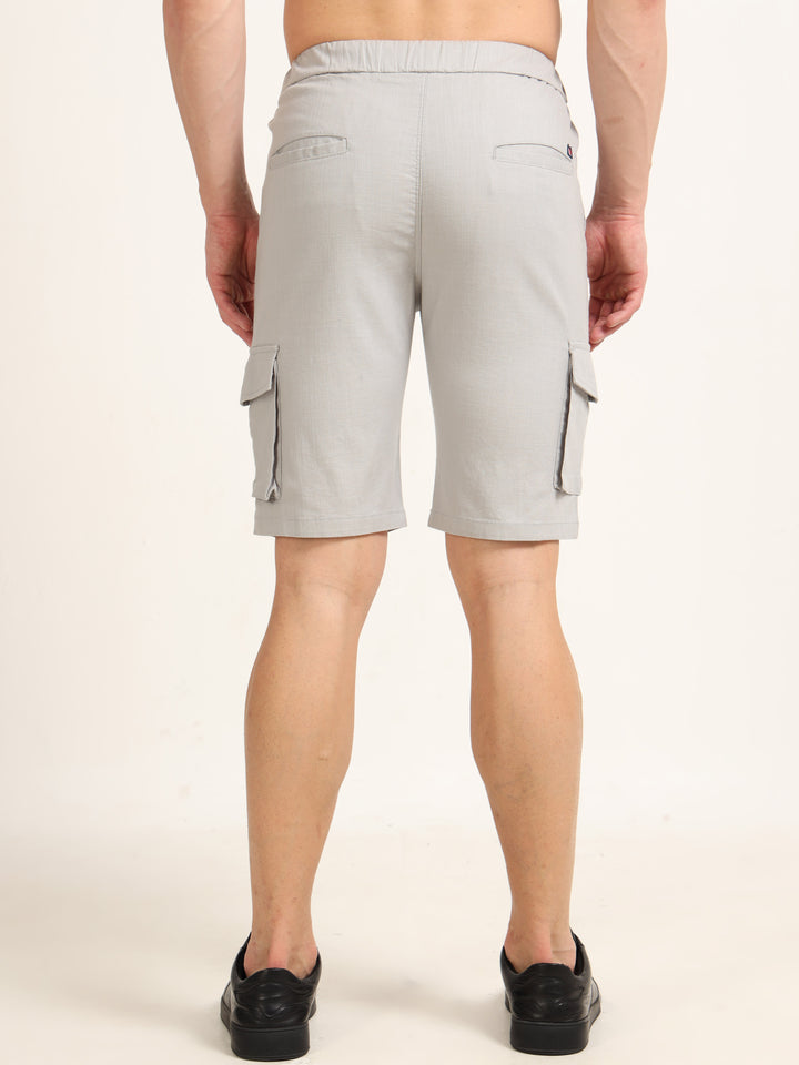Pastel Grey Cargo Linen Shorts Men's Shorts Bushirt