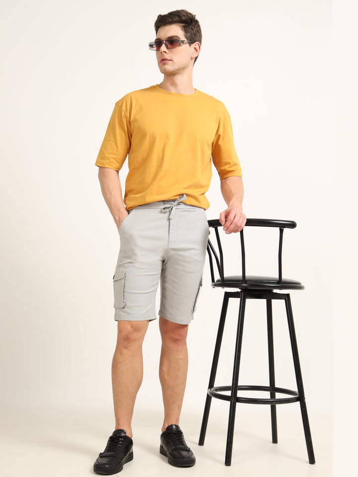 Pastel Grey Cargo Linen Shorts Men's Shorts Bushirt