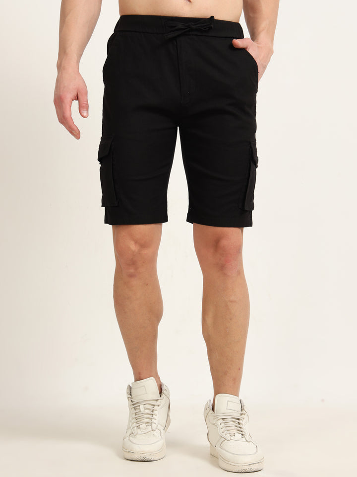 Black Cargo Linen Shorts Men's Shorts Bushirt