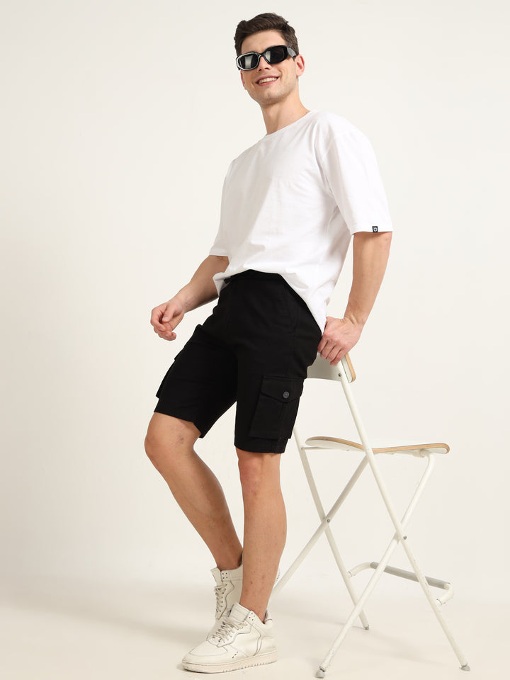 Black Cargo Linen Shorts Men's Shorts Bushirt