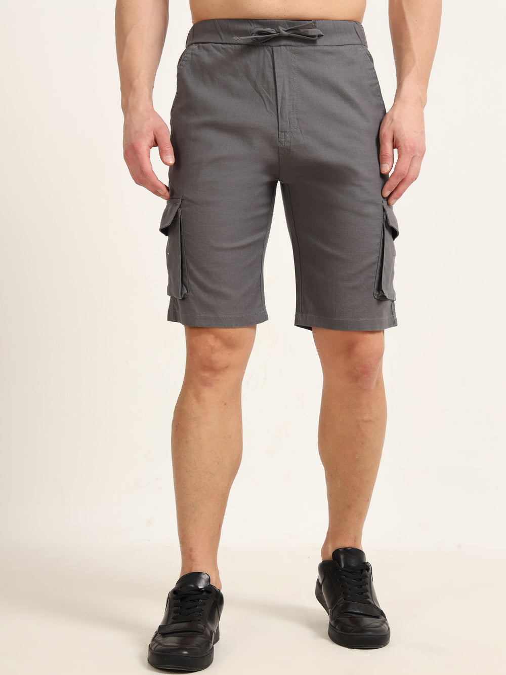 Smoke Grey Cargo Linen Shorts Men's Shorts Bushirt
