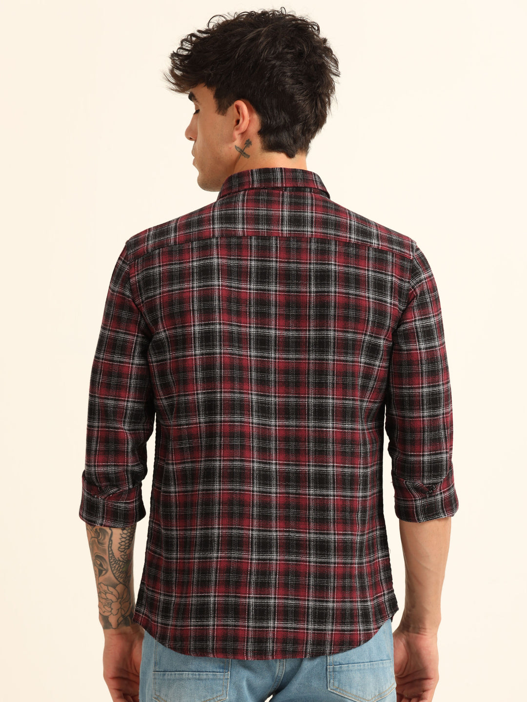 Wine Checks Regular Fit Shirt Checks Shirt Bushirt