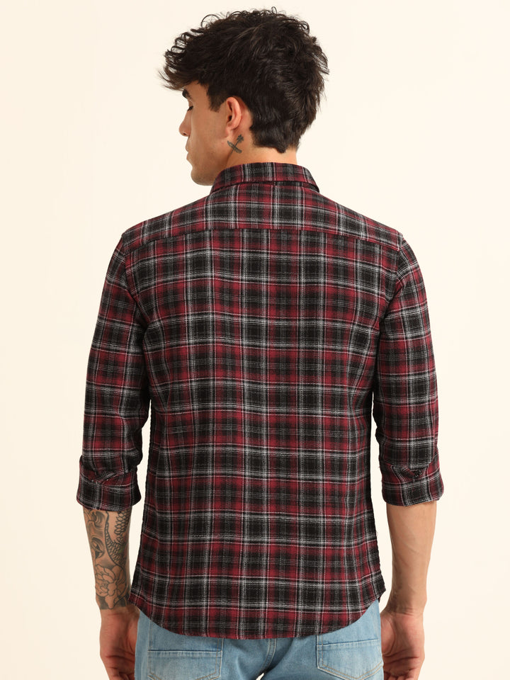 Wine Checks Regular Fit Shirt Checks Shirt Bushirt