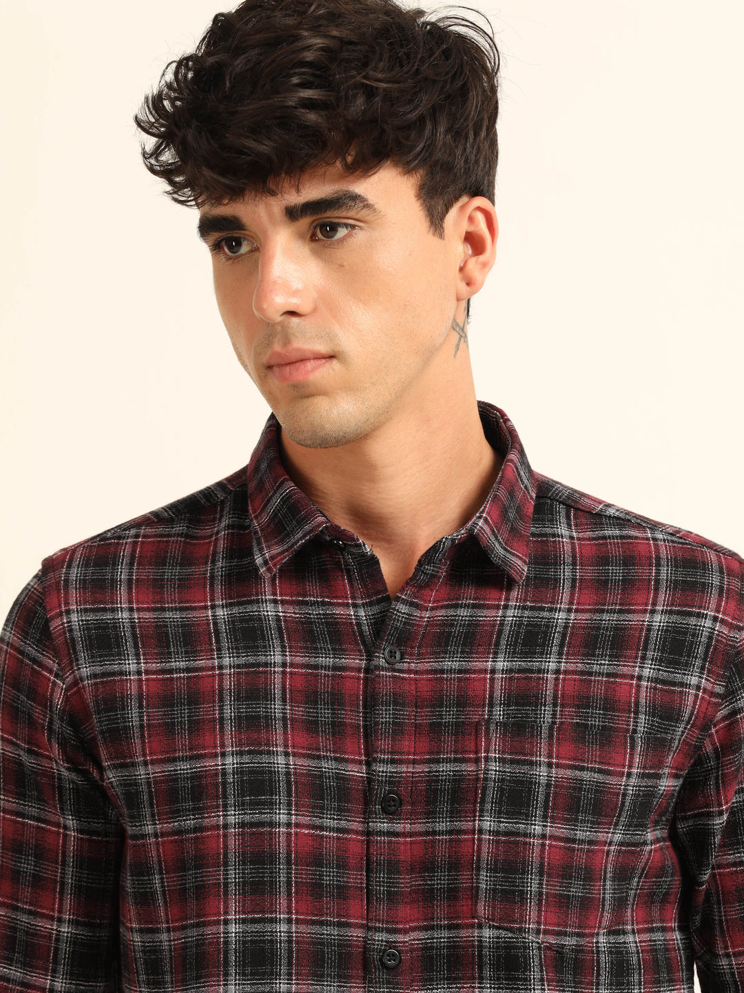 Wine Checks Regular Fit Shirt Checks Shirt Bushirt