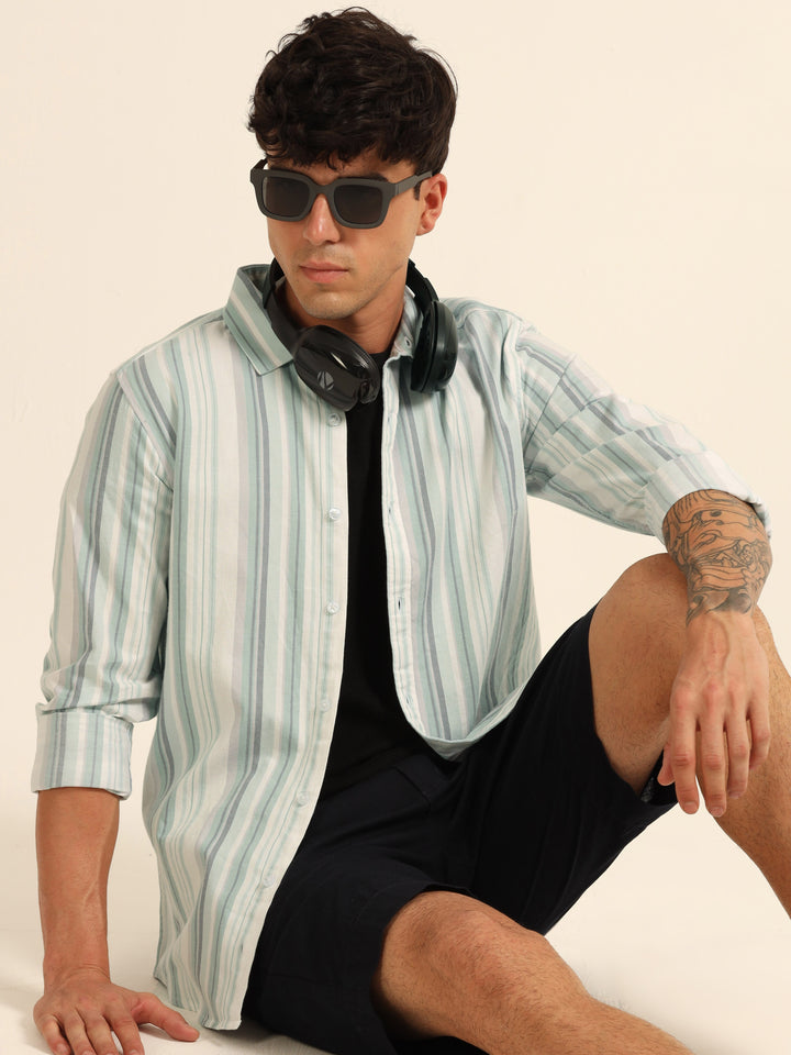 Areo Blue Stripes Shirt Stripes Shirt Bushirt