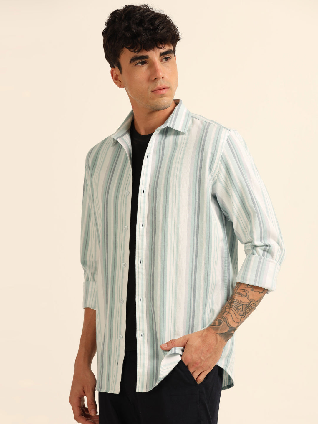 Areo Blue Stripes Shirt Stripes Shirt Bushirt