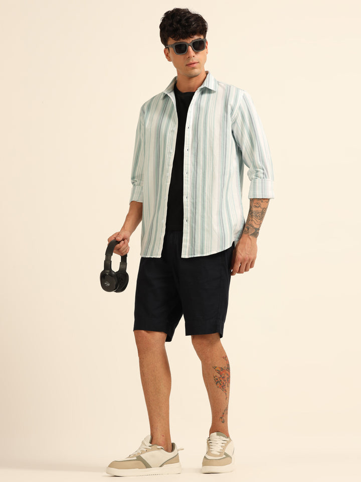 Areo Blue Stripes Shirt Stripes Shirt Bushirt