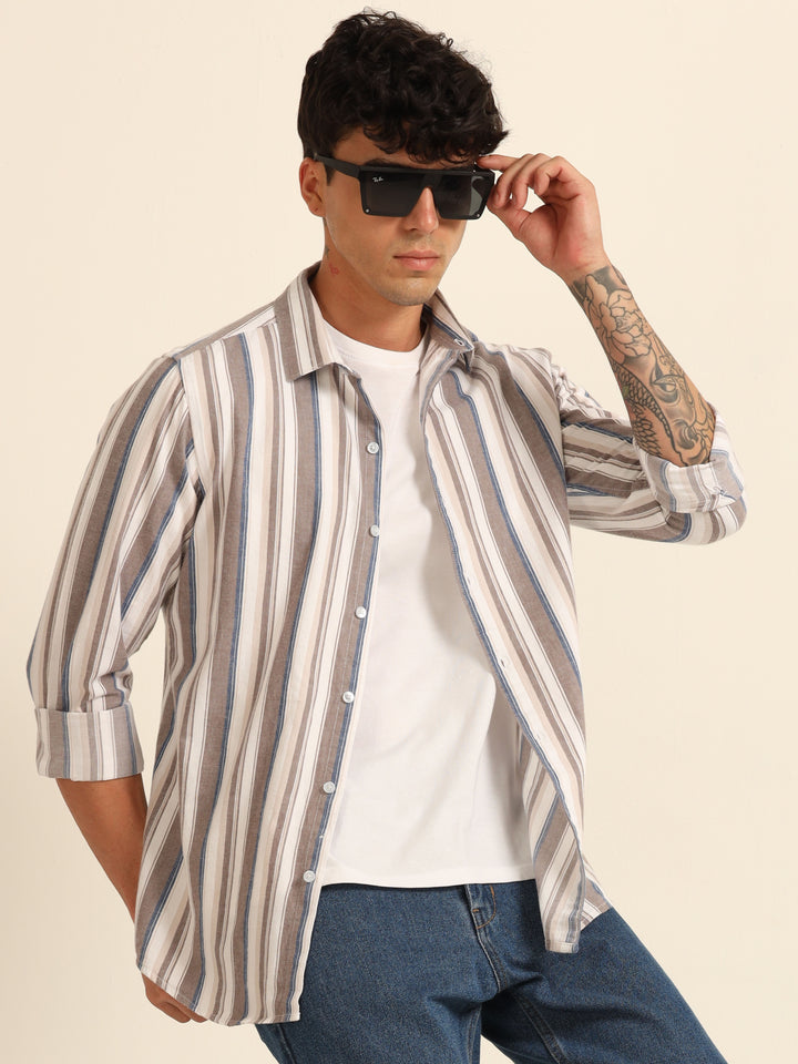 Brown Stripes Shirt Stripes Shirt Bushirt