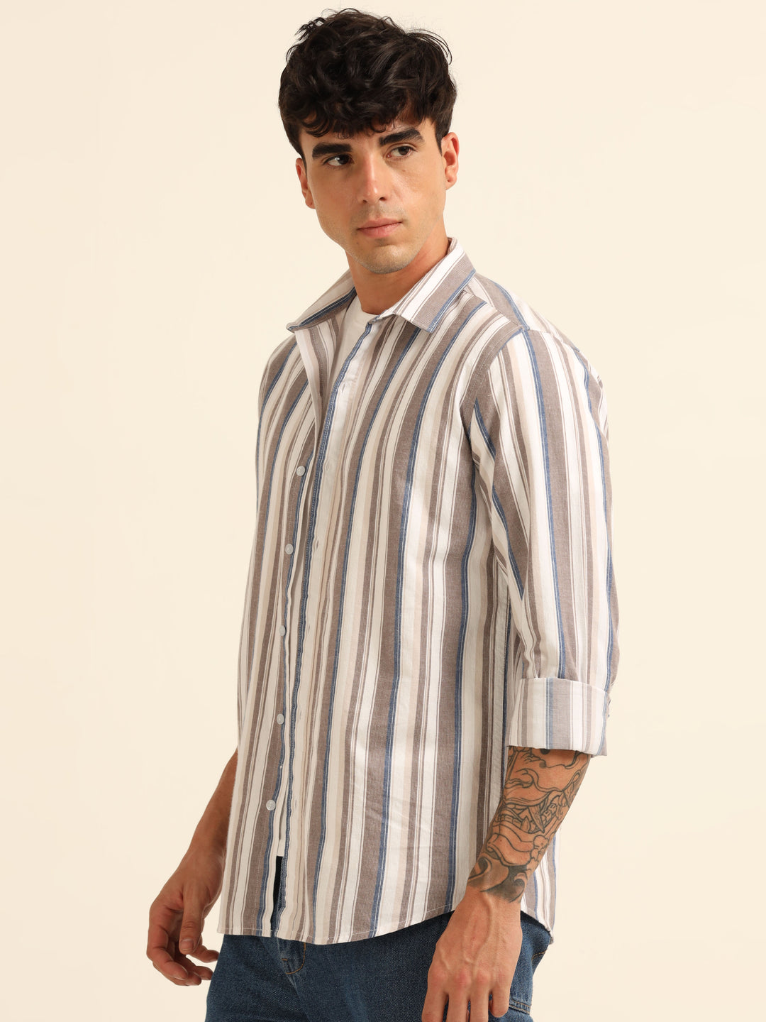 Brown Stripes Shirt Stripes Shirt Bushirt