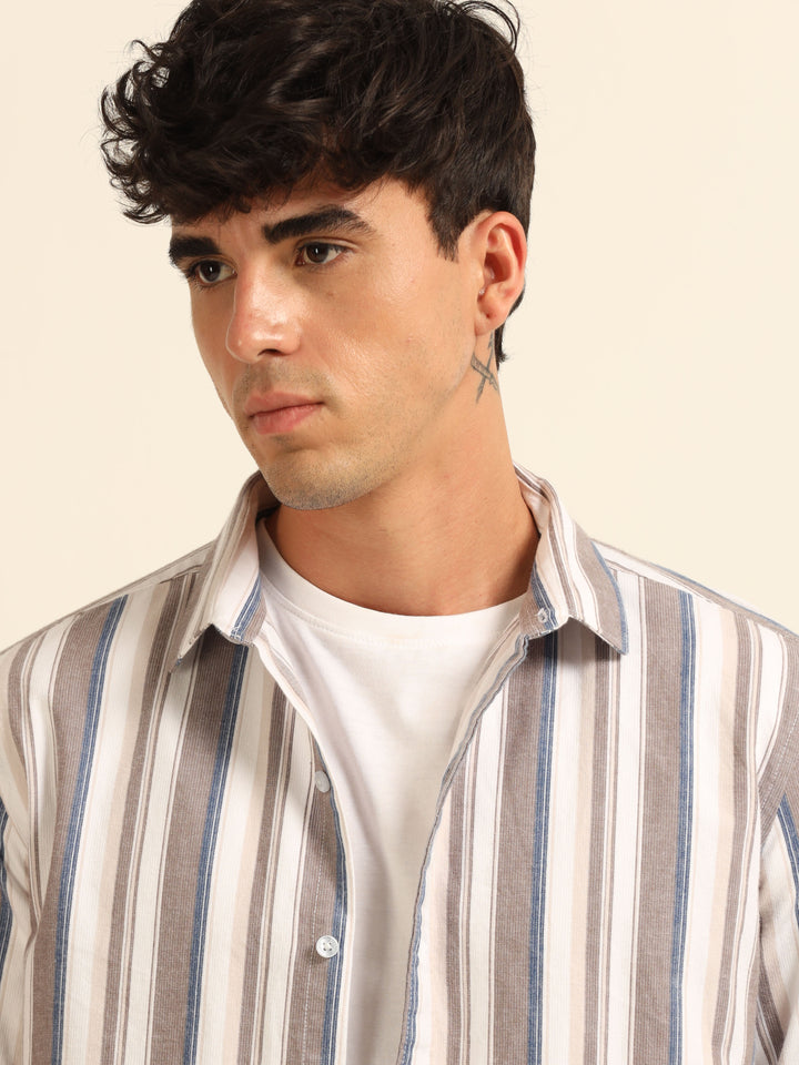 Brown Stripes Shirt Stripes Shirt Bushirt