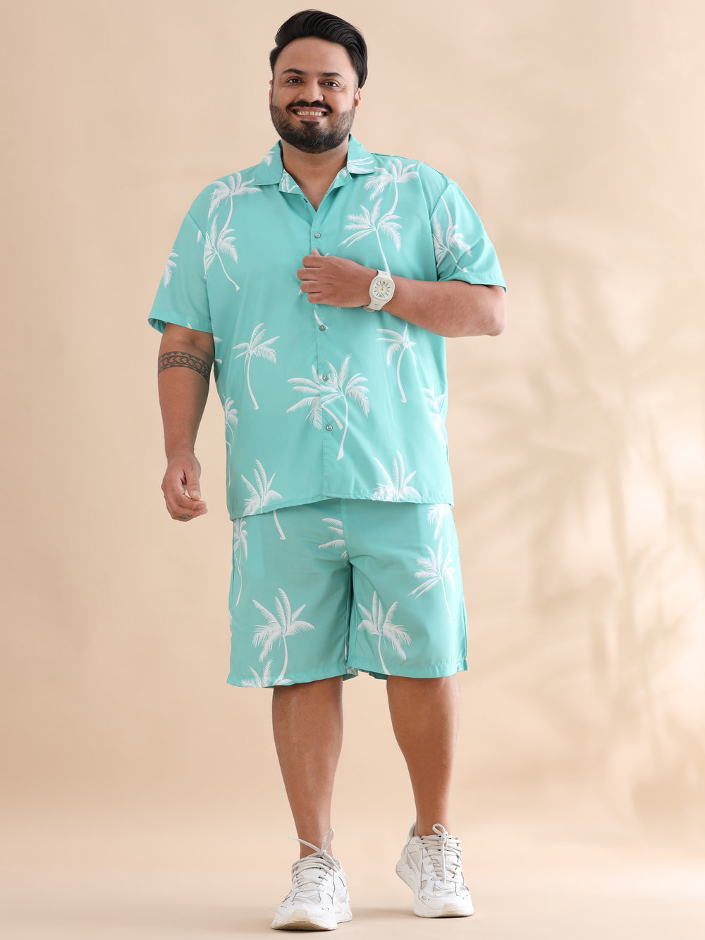 Palm Tree Mint Green Plus Size Co-Ords Plus Size Co-Ords Bushirt