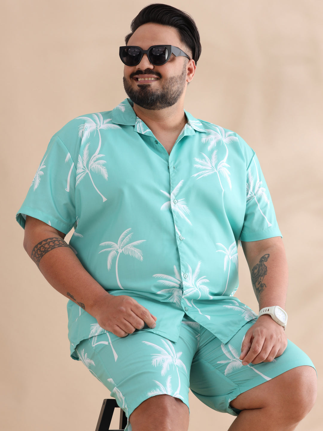 Palm Tree Mint Green Plus Size Co-Ords Plus Size Co-Ords Bushirt