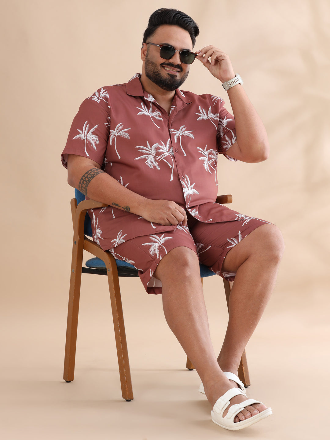 Palm Tree Pecan Brown Plus Size Co-Ords Plus Size Co-Ords Bushirt