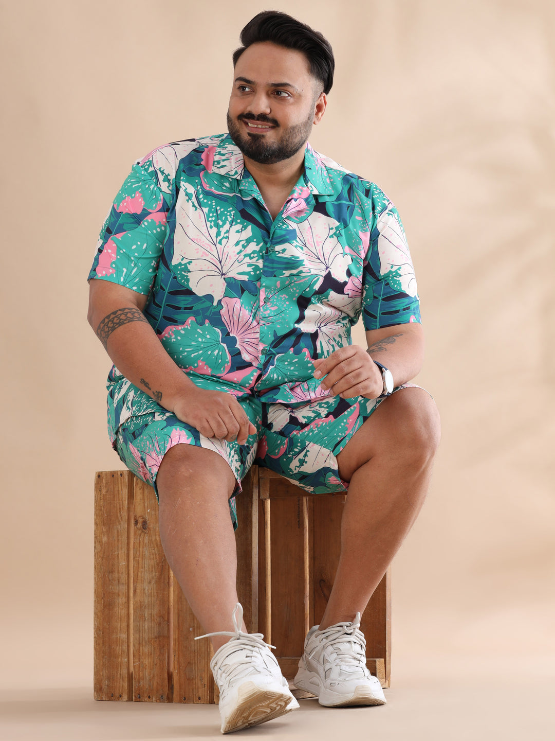 Leaflet Peach Plus Size Co-Ords Plus Size Co-Ords Bushirt