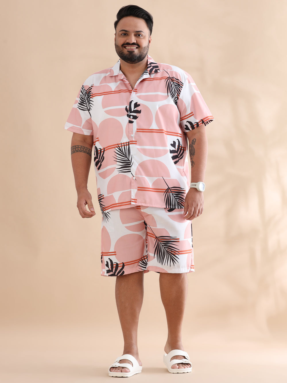 Monster Leaf Peach Plus Size Co-Ords Plus Size Co-Ords Bushirt