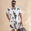 White Printed Plus Size Co-Ords Plus Size Co-Ords Bushirt