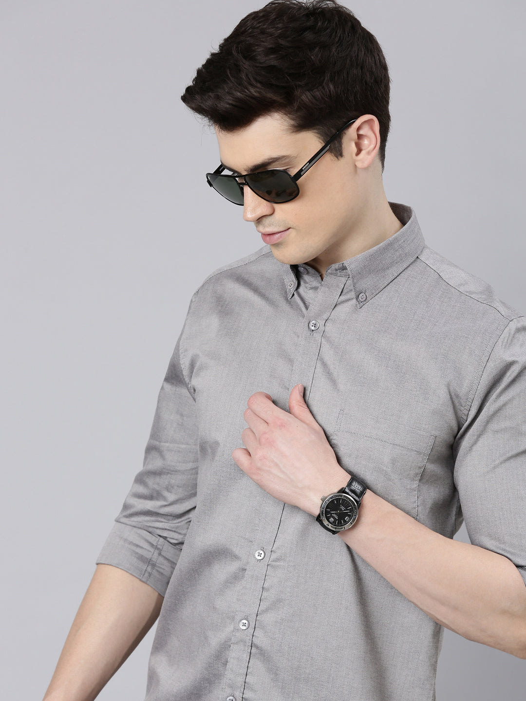 Warm Grey Button Down Solid Shirt Solid Shirt Bushirt
