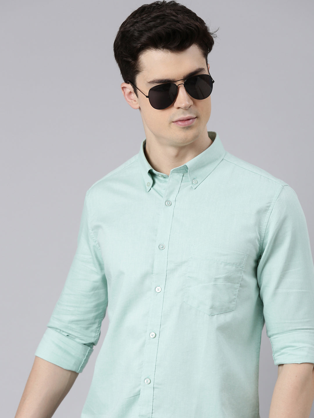 Pale Turquoise Button Down Solid Shirt Solid Shirt Bushirt   