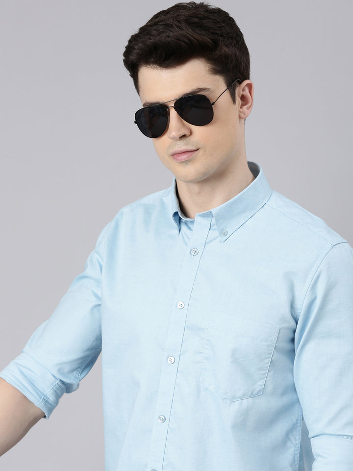 Beau Blue Button Down Solid Shirt Solid Shirt Bushirt   