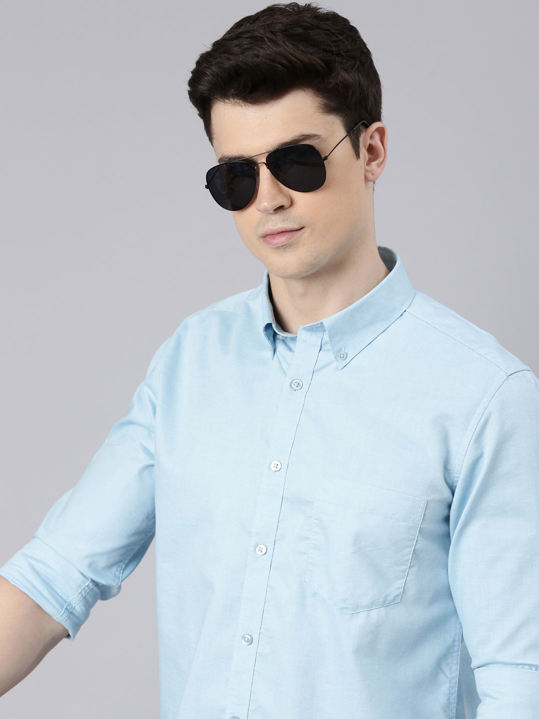 Beau Blue Button Down Solid Shirt Solid Shirt Bushirt