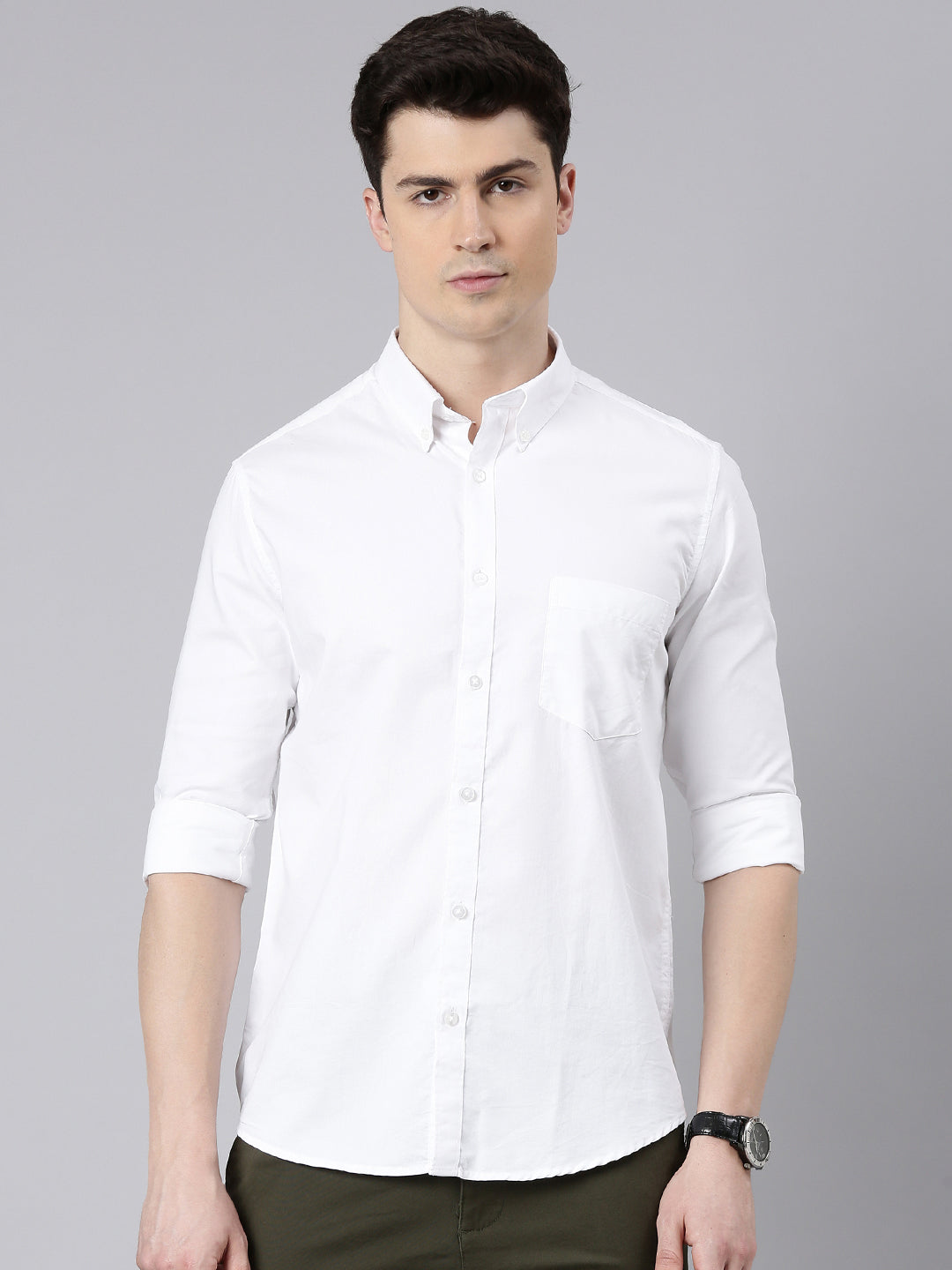 White Button Down Solid Shirt Solid Shirt Bushirt