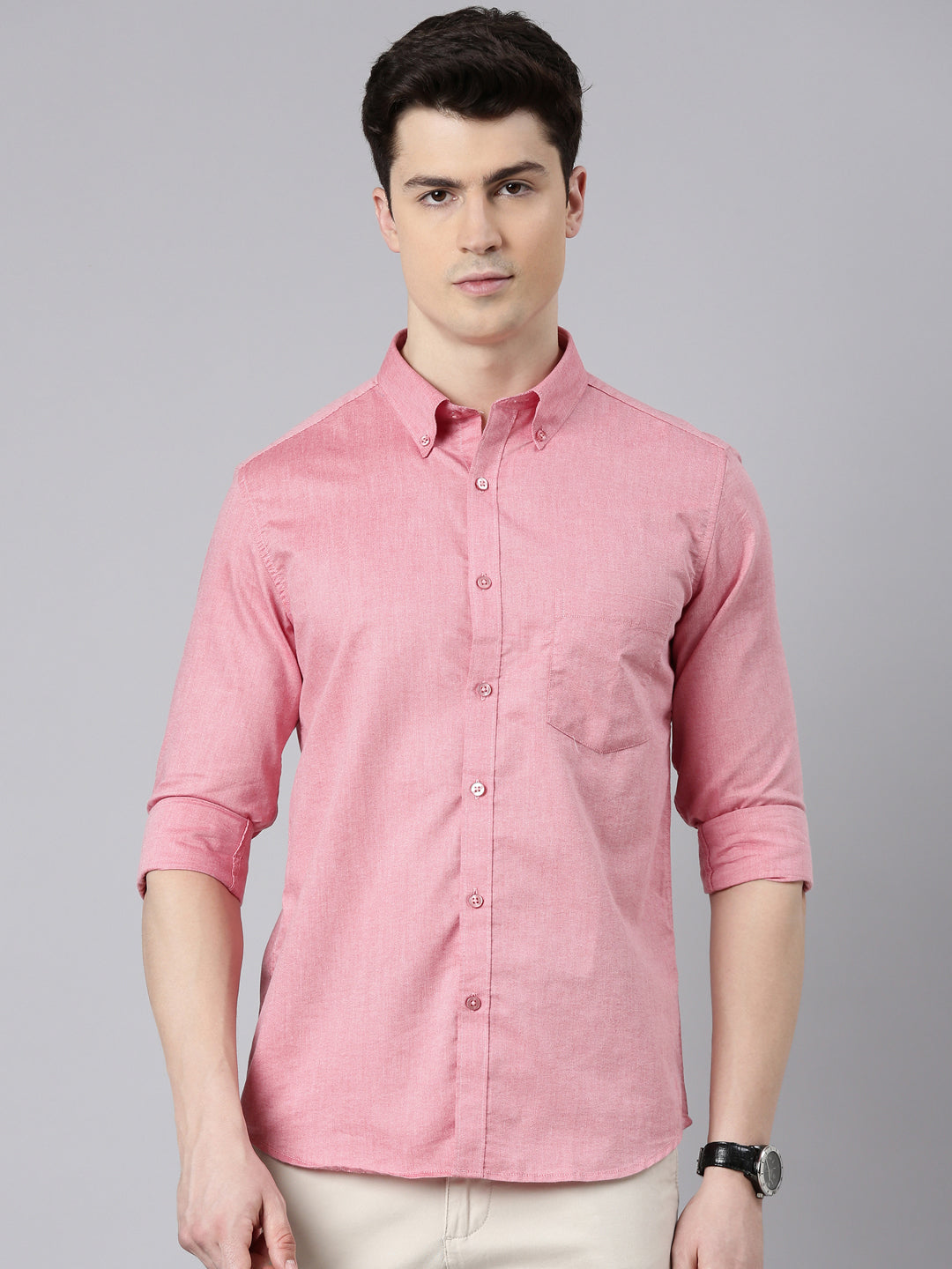 New York Pink Button down Solid Shirt Solid Shirt Bushirt