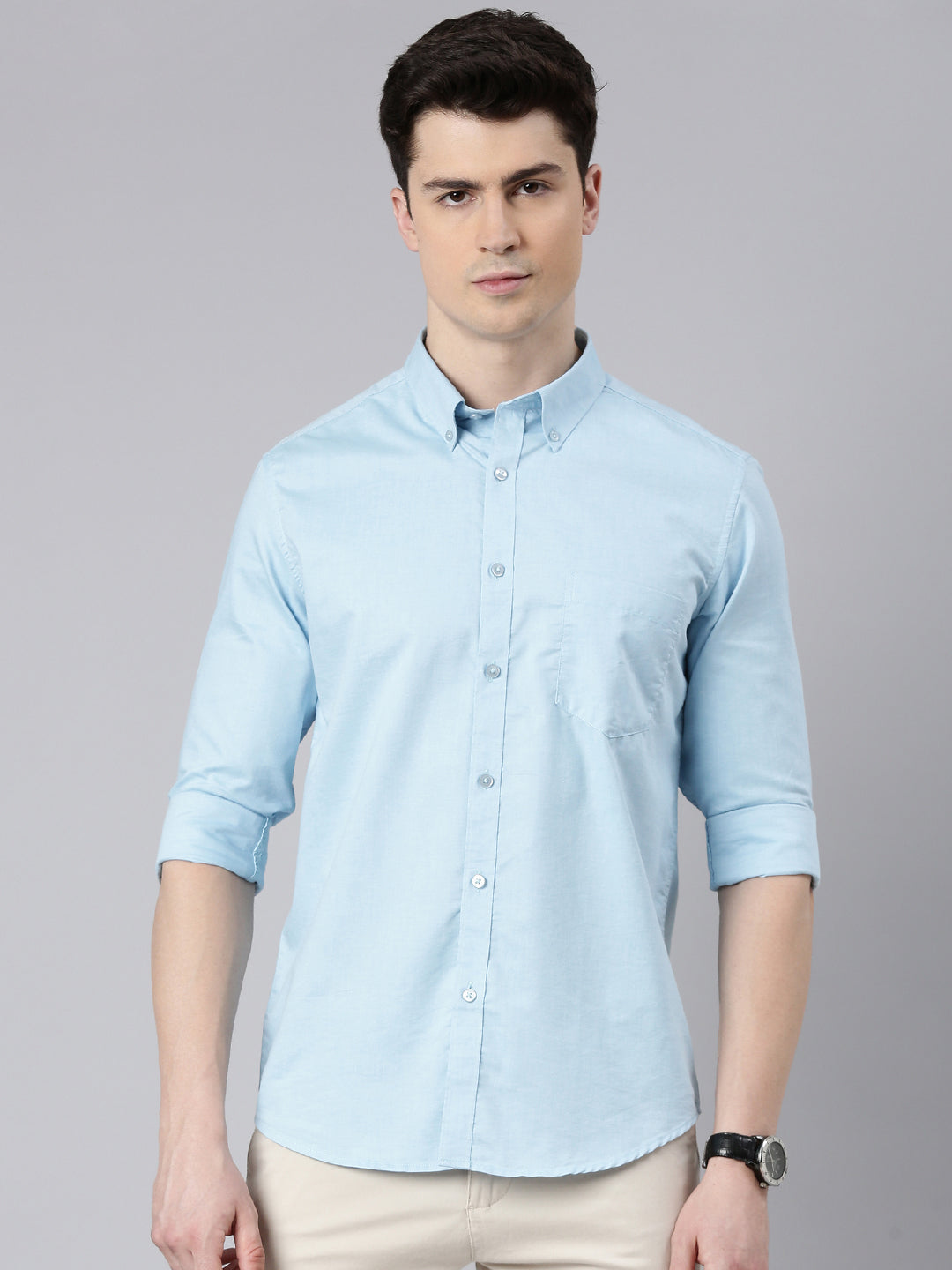 Beau Blue Button Down Solid Shirt Solid Shirt Bushirt