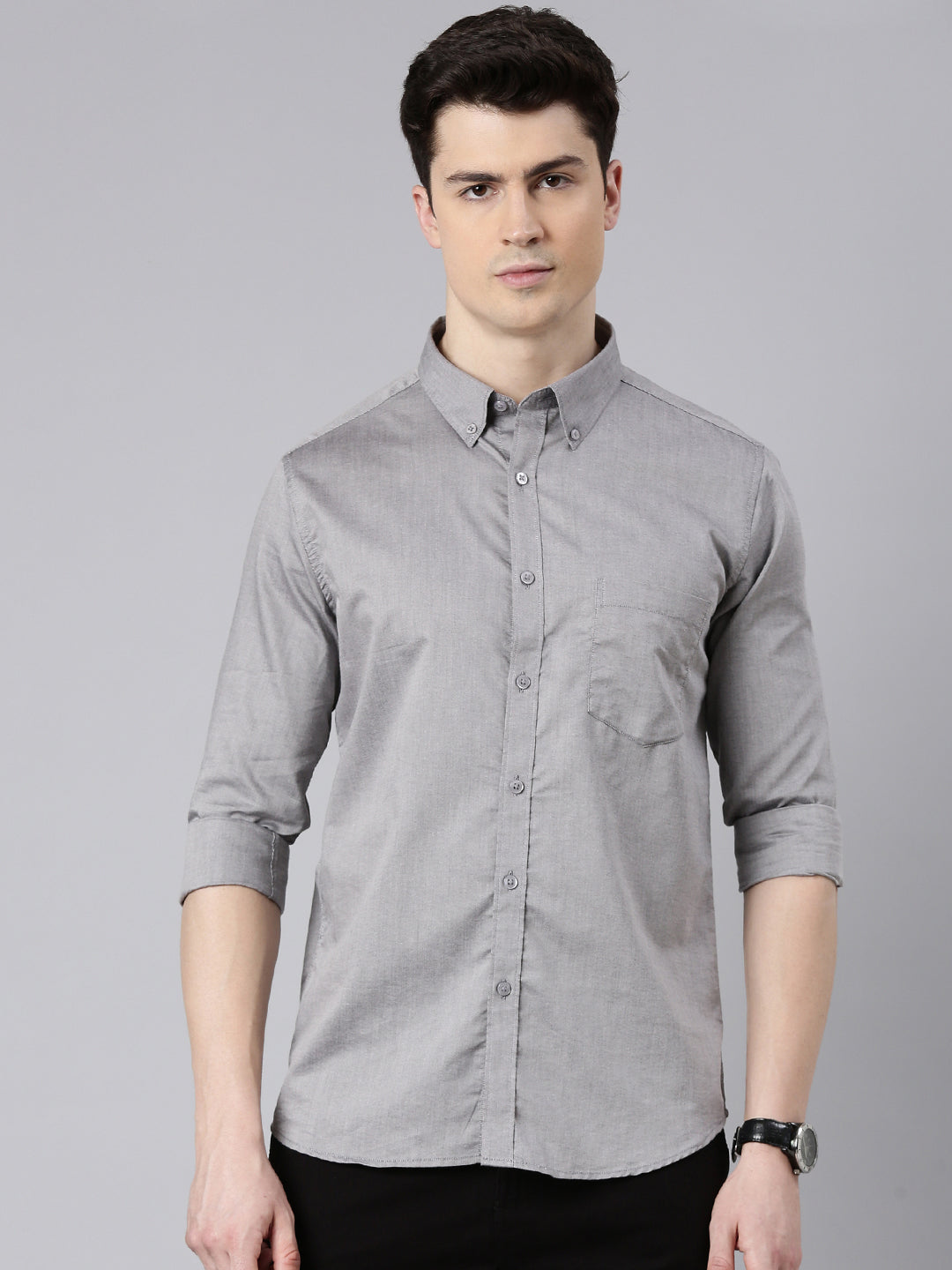 Warm Grey Button Down Solid Shirt Solid Shirt Bushirt